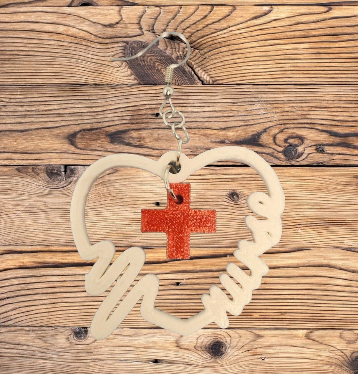 3D Printed Nurse Heart Medical RN Hook Earrings - Expressing Compassion Through Design