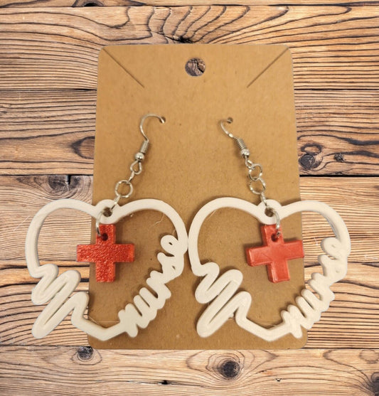 3D Printed Nurse Heart Medical RN Hook Earrings - Expressing Compassion Through Design
