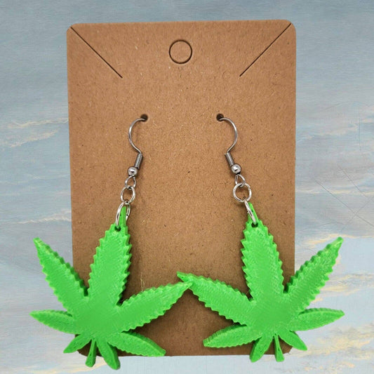 Green Cannabis Leaf Earrings - Handcrafted Marijuana Jewelry Gift, Perfect for Stylish Weed Aficionados