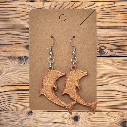 3D Printed Dolphin Sea Life Dangle Hook Earrings - Ocean-Inspired Jewelry Animal Design