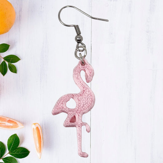 3D Printed Pink Flamingo Logo Dangle Earrings - Colorful and Playful Pink Delight