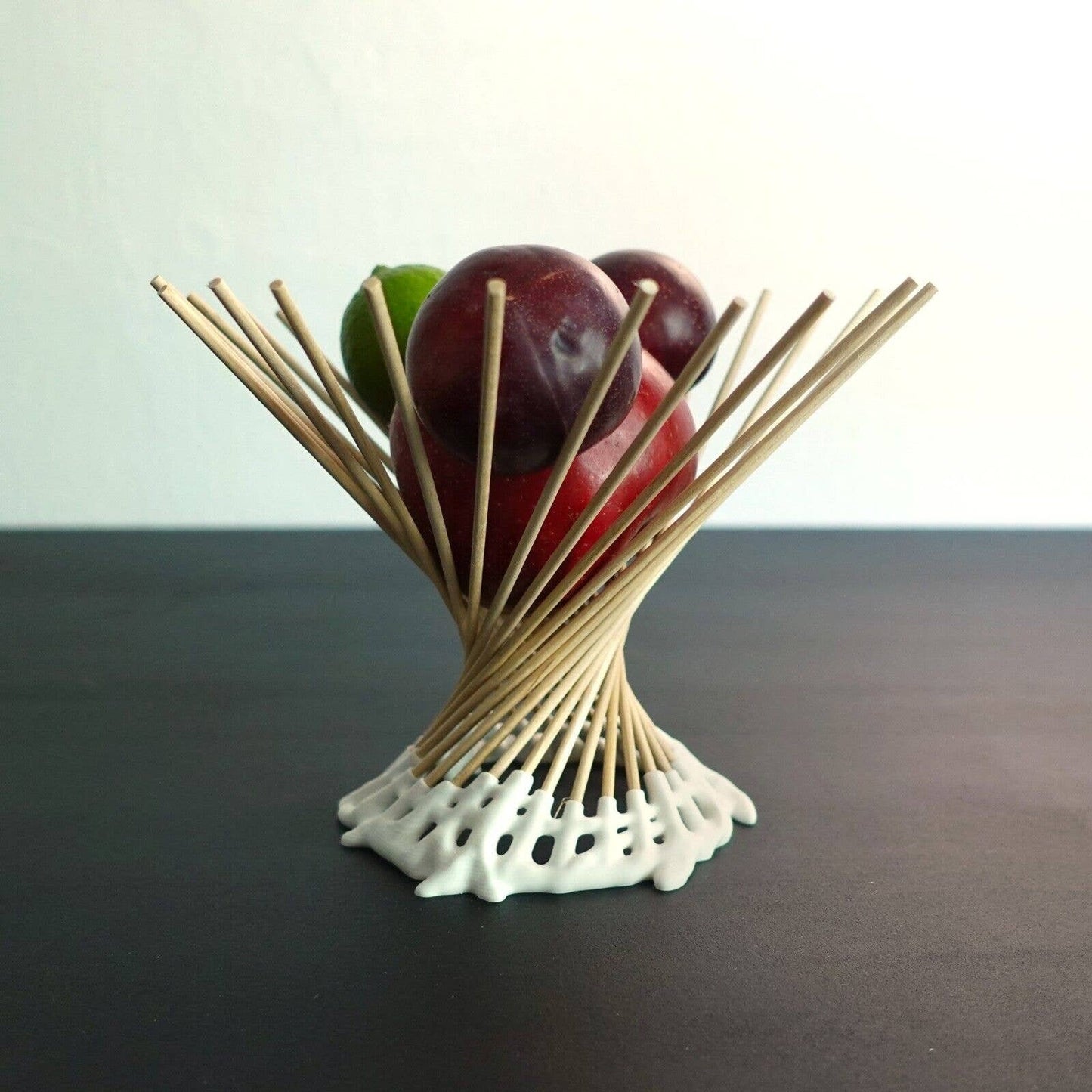 Handcrafted Art Deco Style 3D Printed Bowl | Unique Home Decor Piece with Wooden Skewers, Decoration Wooden Skewer Fruit Bowl Sand