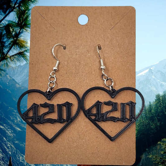 Handcrafted 420 Cannabis Earrings - Unique Marijuana Stoner Gift for Weed Lovers - Heart Statement Jewelry