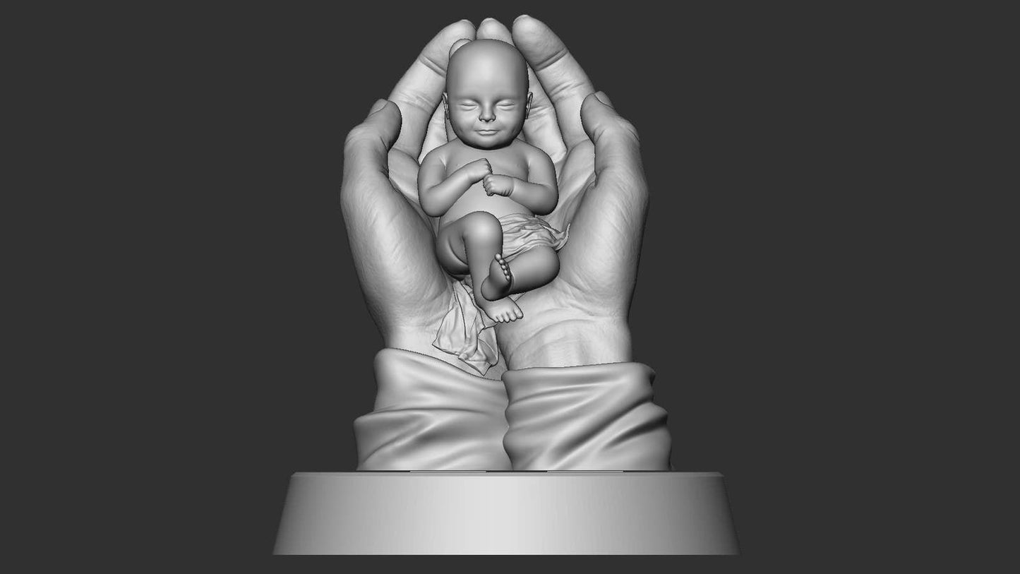 Love of Jesus Keepsake: Praying Hands with Baby Cradling God Hands -  3D Printed Figurine, 7 Inches - Jesus holding baby