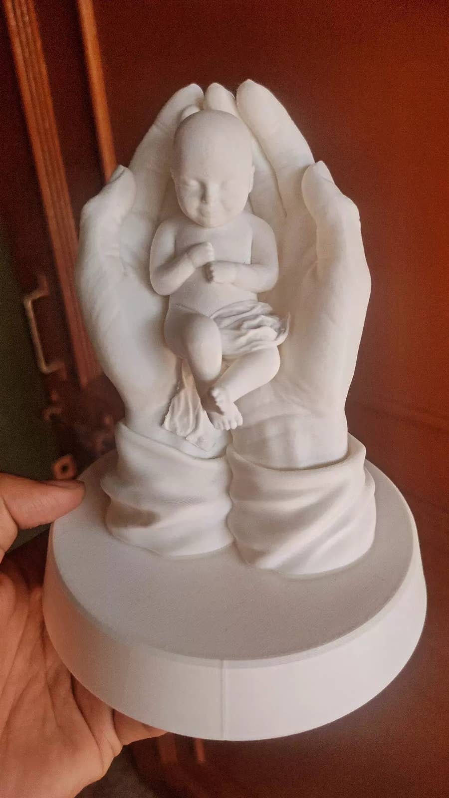 Love of Jesus Keepsake: Praying Hands with Baby Cradling God Hands -  3D Printed Figurine, 7 Inches - Jesus holding baby