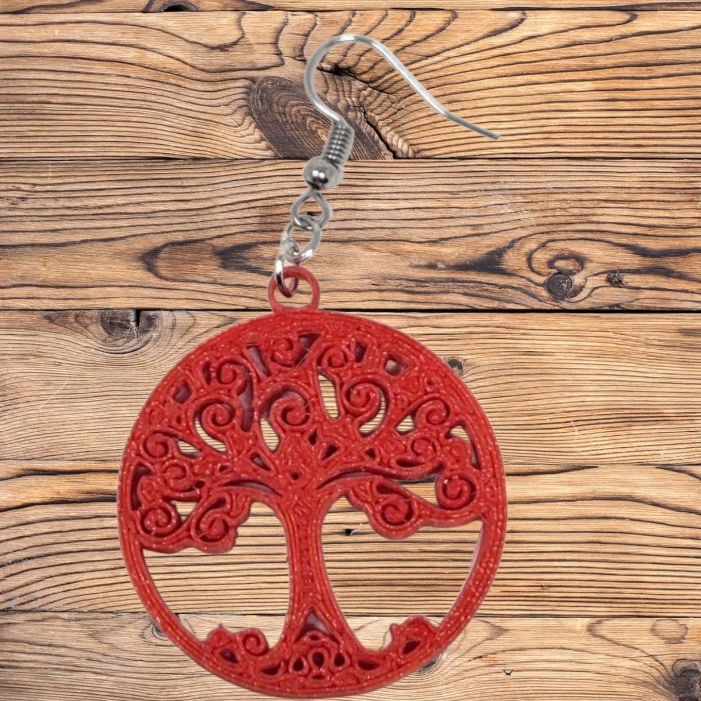 Handmade Tree of Life Drop Hook Earrings - 3D Printed Nature-Inspired Jewelry