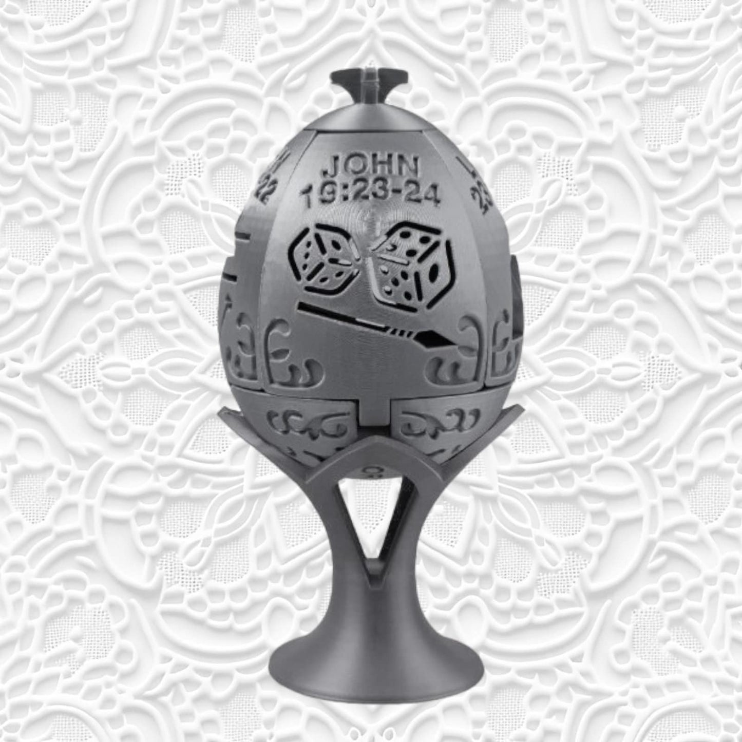 Easter 3D Printed Resurrection Egg - Depicting Jesus's Death & Resurrection with cutouts and Bible verses - 3D Printed Gift