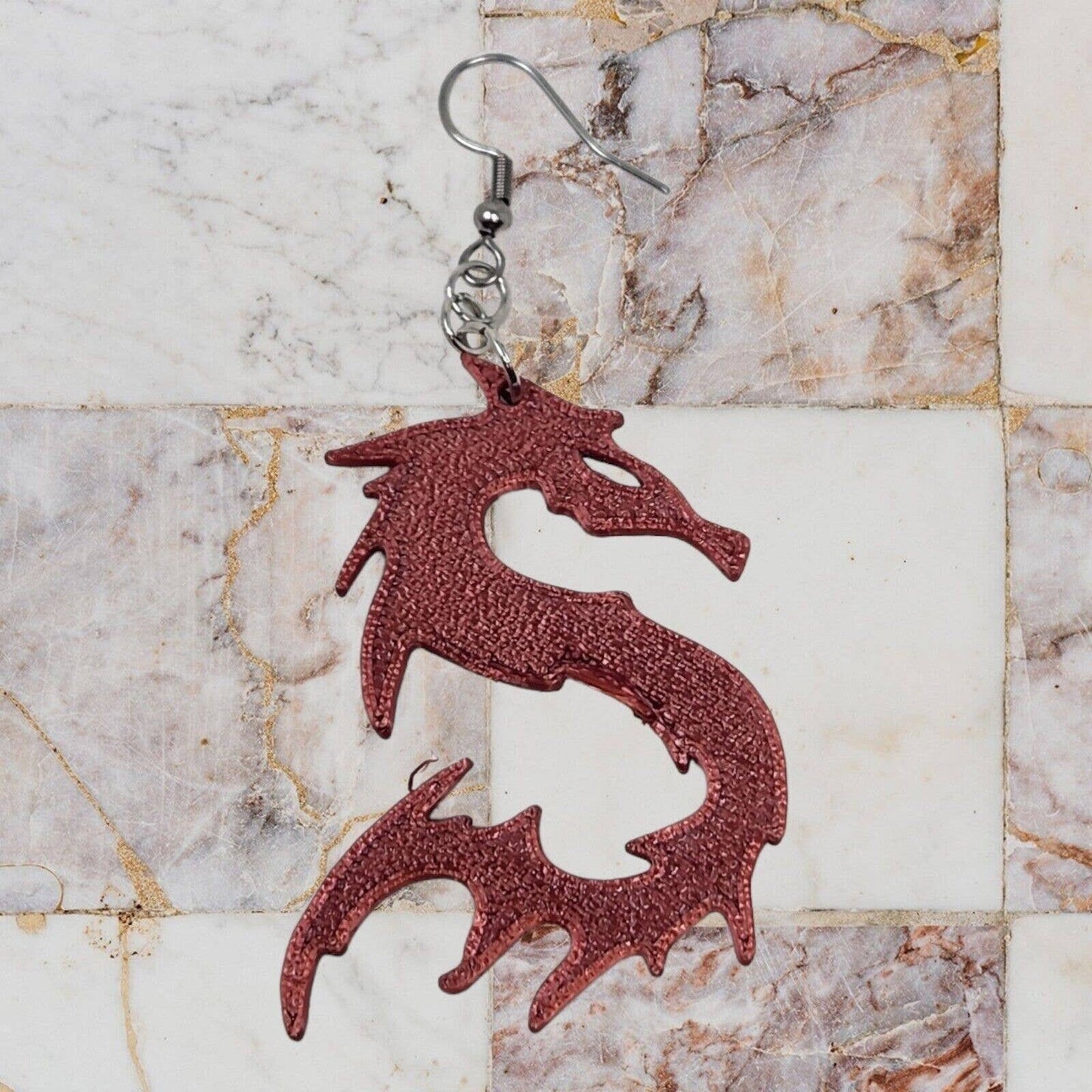 Handmade Gothic Dragon Dangle Hook Earrings - Unique 3D Printed Jewelry With a Dark Touch