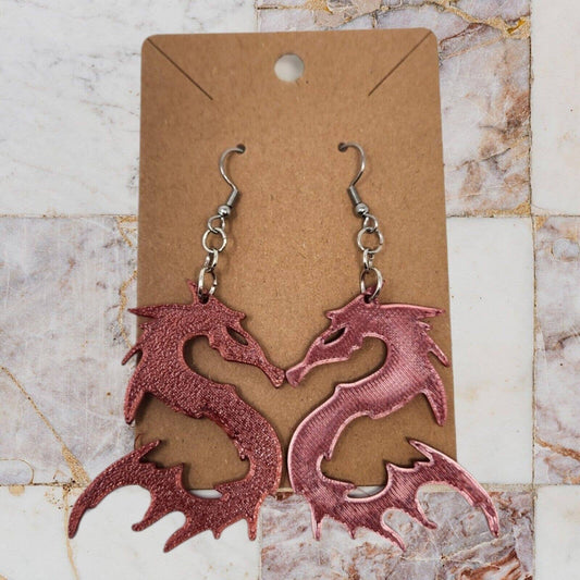 Handmade Gothic Dragon Dangle Hook Earrings - Unique 3D Printed Jewelry With a Dark Touch