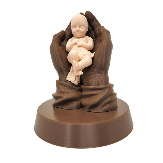 Love of Jesus Keepsake: Praying Hands with Baby Cradling God Hands -  3D Printed Figurine, 7 Inches - Jesus holding baby