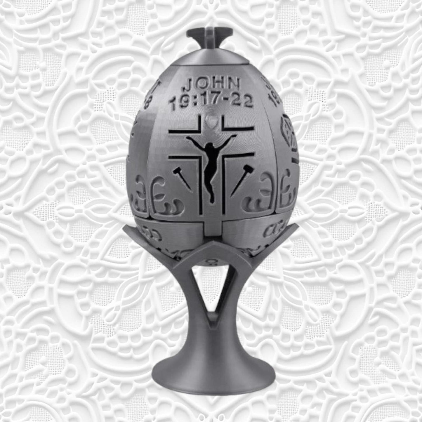 Easter 3D Printed Resurrection Egg - Depicting Jesus's Death & Resurrection with cutouts and Bible verses - 3D Printed Gift