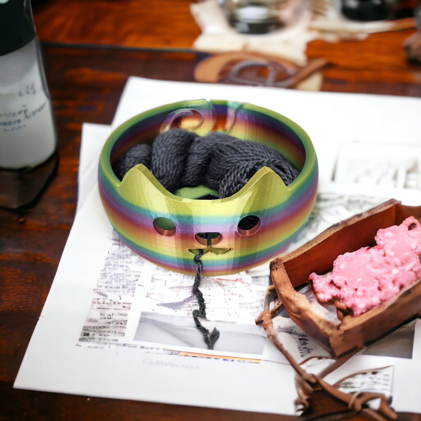 Cat Yarn Bowl - Creative Feline-Inspired Knitting and Crochet Wool Organizer 3D Printed Cute Kitty | Trinkets, Candy, Jewelry, or Coins