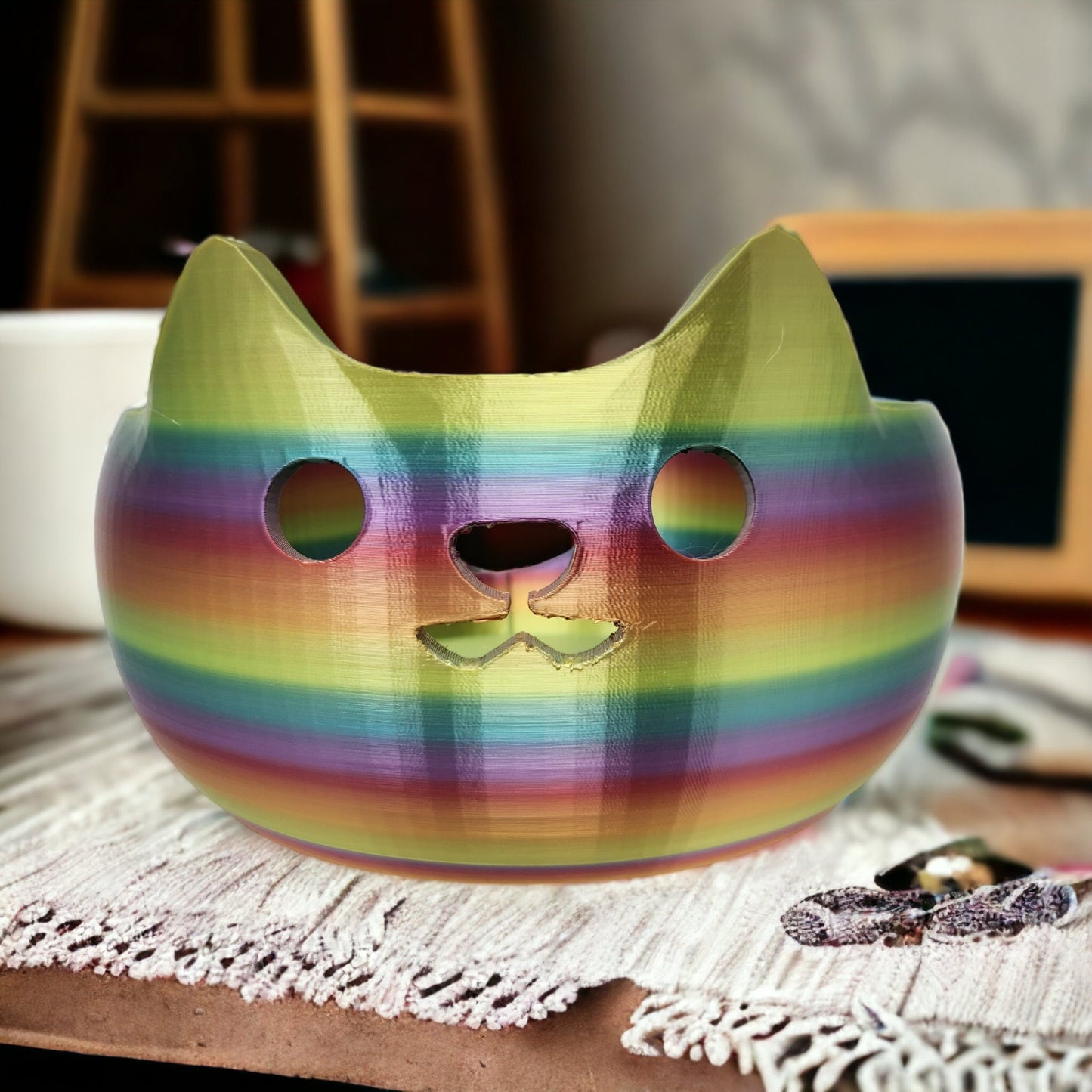 Cat Yarn Bowl - Creative Feline-Inspired Knitting and Crochet Wool Organizer 3D Printed Cute Kitty | Trinkets, Candy, Jewelry, or Coins