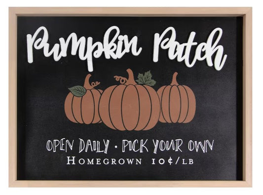 Farmhouse Fall Halloween Decor: Pumpkin Patch Wooden Framed Sign - Rustic Harvest Accent for Home or Office