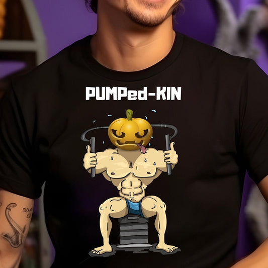 Halloween Workout Shirt Get Fit and Spooky with Pumped-Kin Gym Tee - Pumpkin Muscles for Weight lifting Pumping Iron