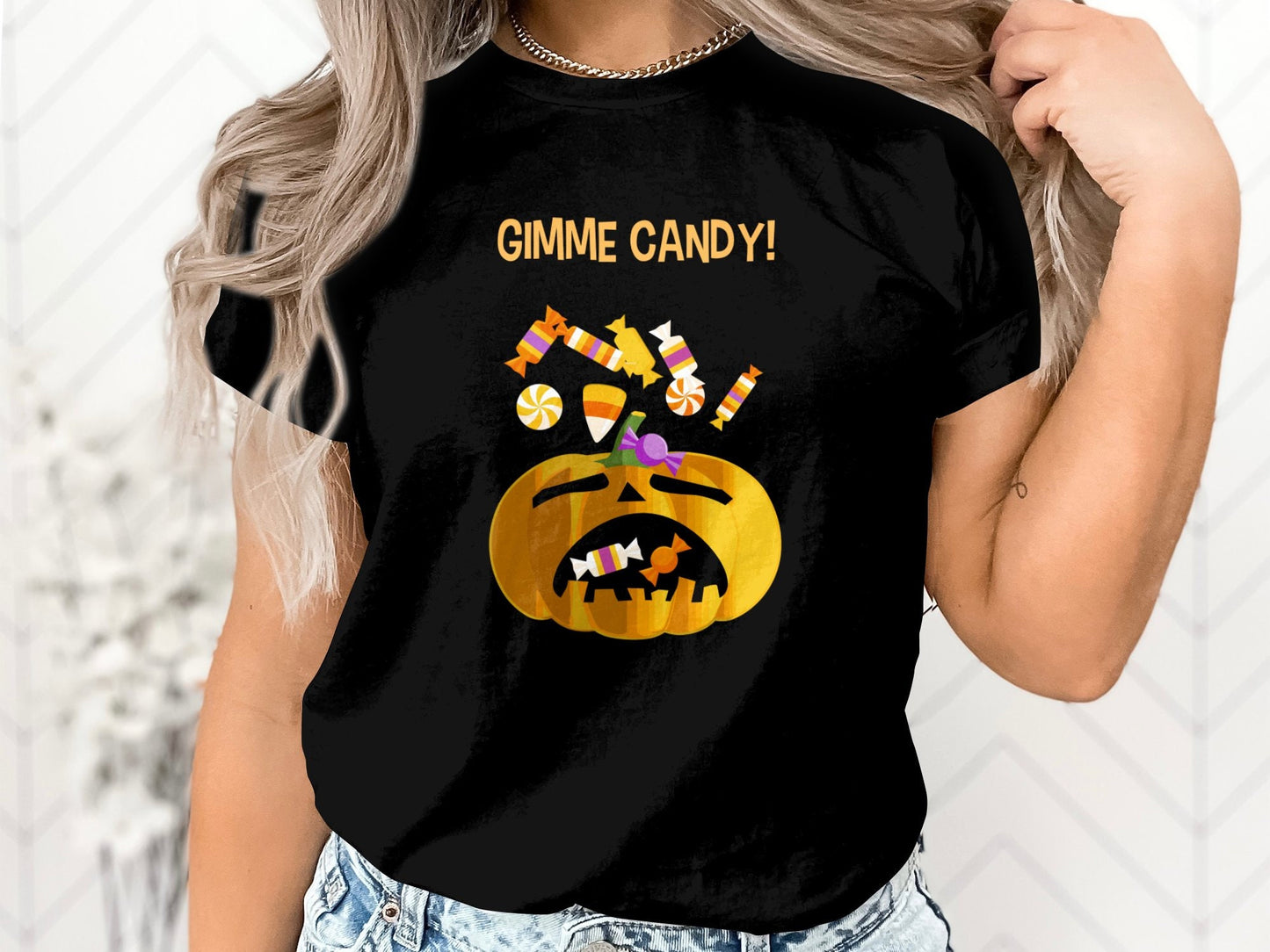 Gimme Candy Shirt - Halloween Sweet Tooth Delight, , I Want Candy Shirt, Angry Pumpkin Shirt, Halloween Candy Shirt