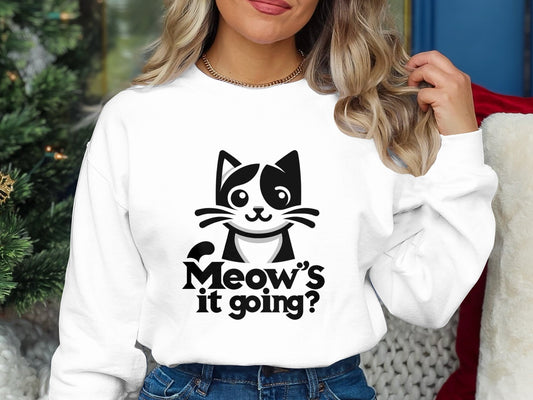 Meow's It Going Shirt - Funny Cat Pun Shirt - Cute Sayings Kitten Tee