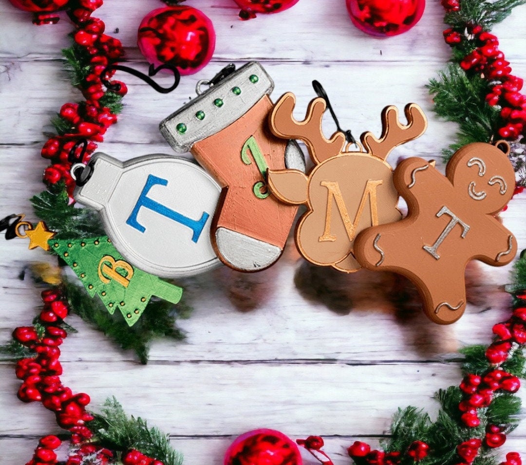 Customizable Monogram Alphabet Ornament - Family Christmas Ornament Multiple shapes - Family Manogram Keepsake