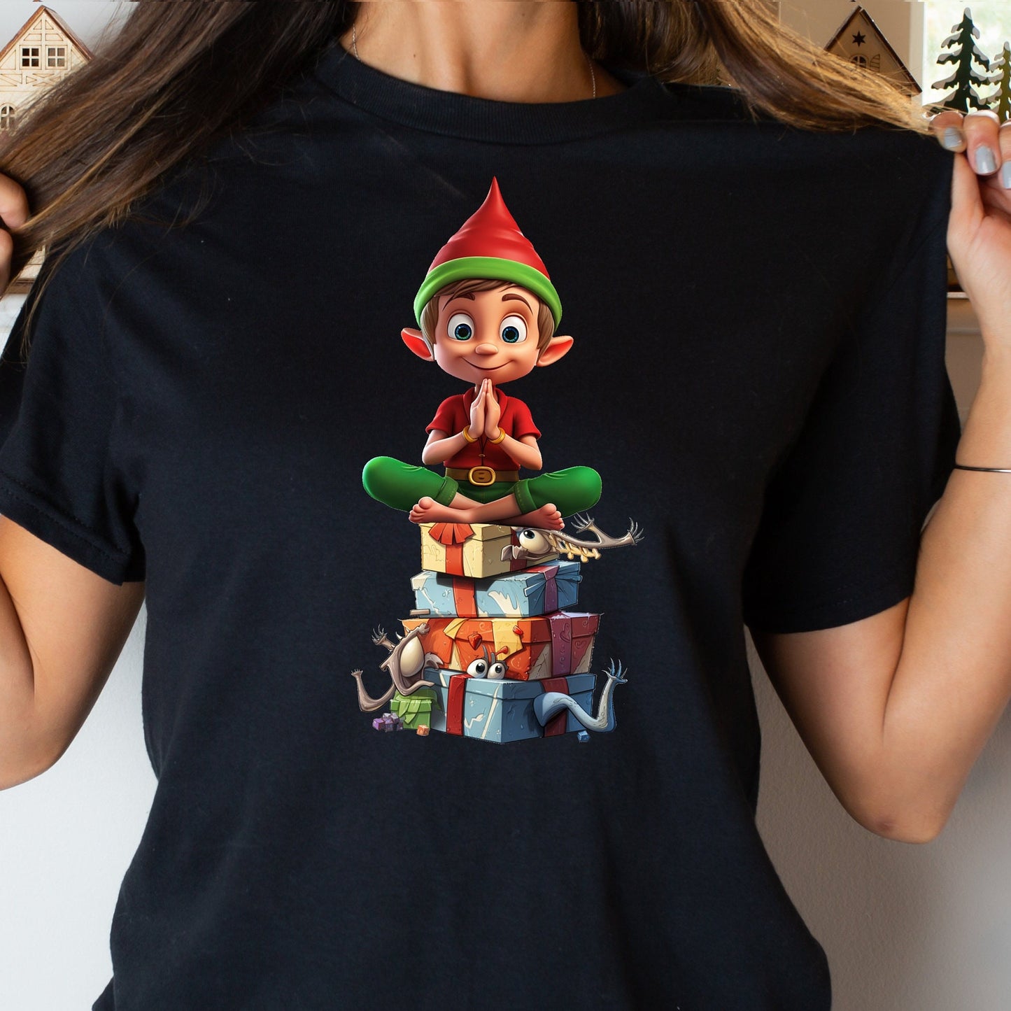 Elf Boy Namaste Cute Funny Yoga Meditation Holiday, groovy elf, Christmas Humor, Gift for him, Gift for yogi, yoga shirt, namaste tee, funny