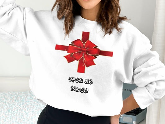 Open Me Shirt - Festive Christmas Bow Tee, Unwrap me Present