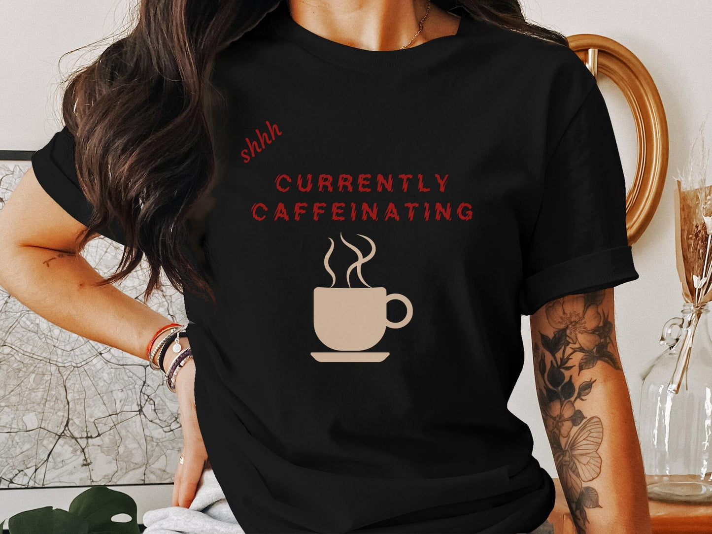 Shh, Currently Caffeinating" T-Shirt - Funny Coffee Lover Tee T-Shirt, Funny Coffee Shirt, Caffeine Shirt, Coffee Lover Shirt