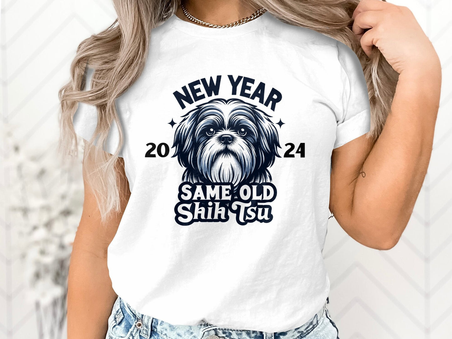 New Year, Same Old Shih Tzu - Funny Dog Lover Shirt, fun new years shirt, 2024 shirt, new years eve outfit, women's graphic tee