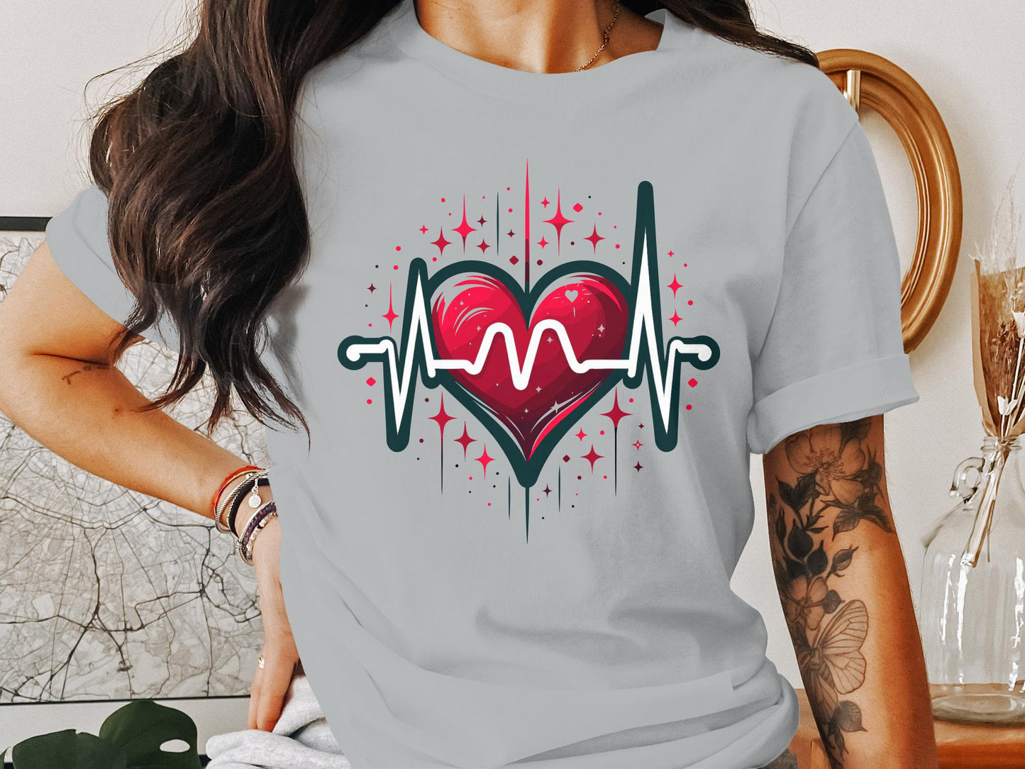 An ECG line Heart shape heartbeat for Valentine's Day, Funny Valentines Shirt, Cute Graphic Tees for Women, Valentine's Gift