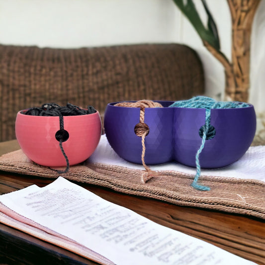 Yarn Bowl with Geometric Subtle Poly Pattern - Single or Double Crafters' Essential 3D Printed Cute Kitty Trinkets, Candy, Jewelry, or Coins