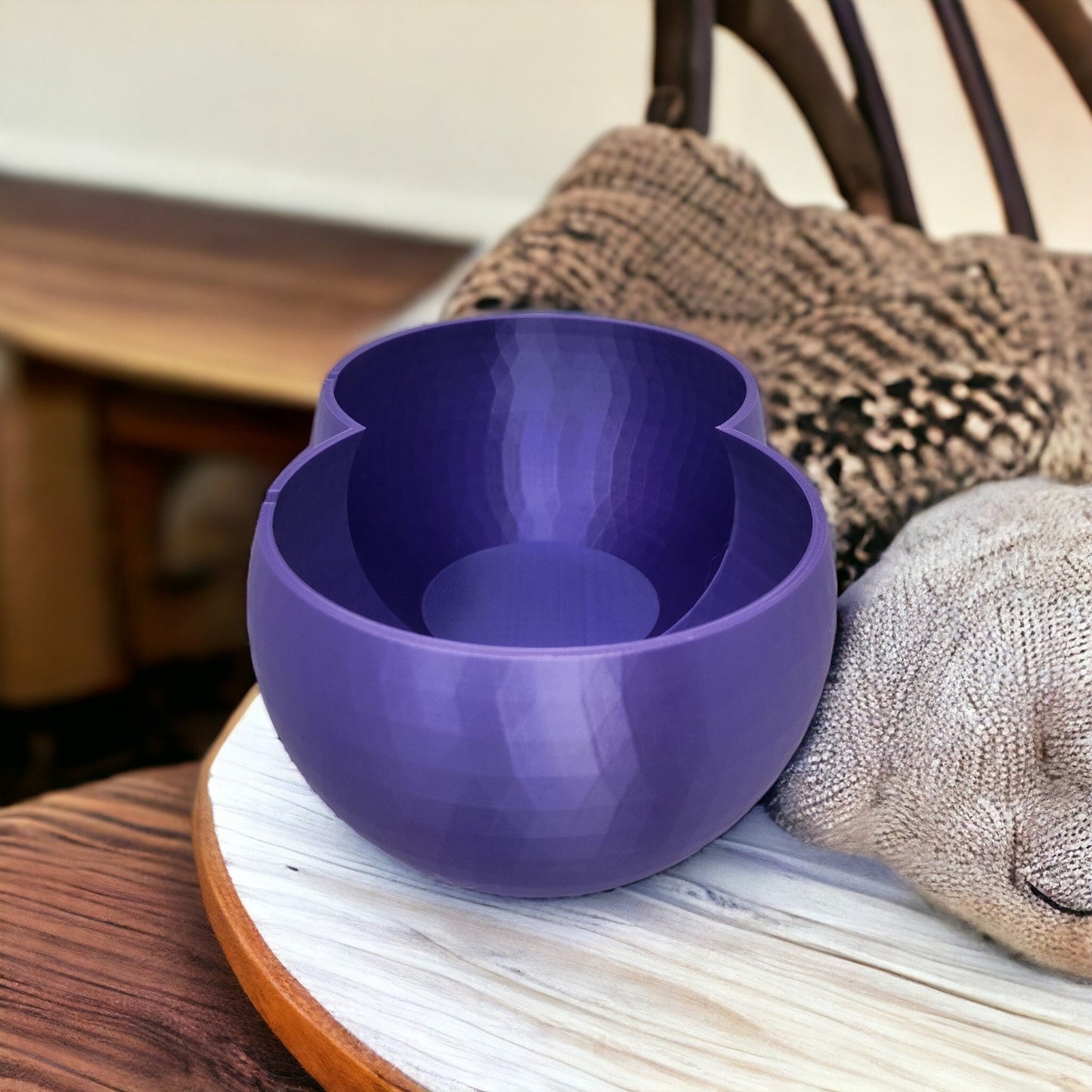 Yarn Bowl with Geometric Subtle Poly Pattern - Single or Double Crafters' Essential 3D Printed Cute Kitty Trinkets, Candy, Jewelry, or Coins