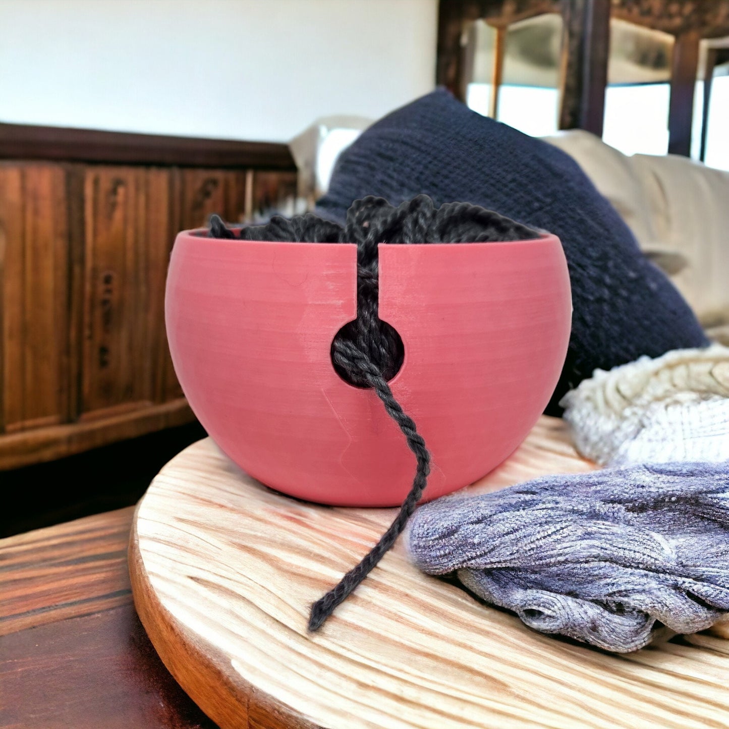 Yarn Bowl with Geometric Subtle Poly Pattern - Single or Double Crafters' Essential 3D Printed Cute Kitty Trinkets, Candy, Jewelry, or Coins